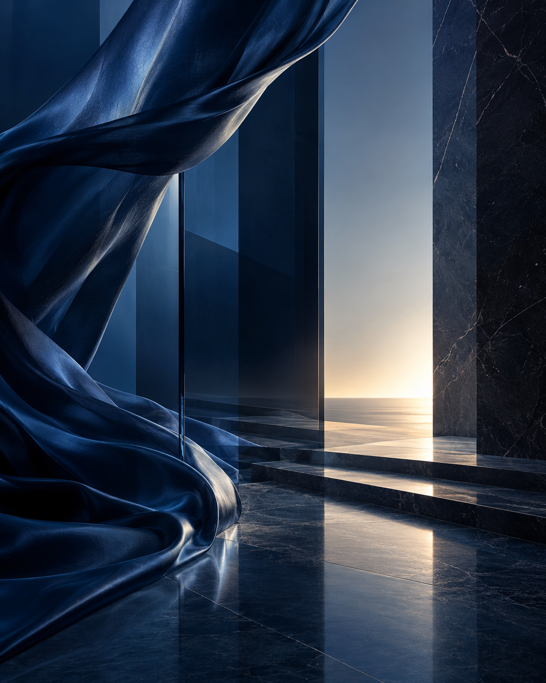 Composizione architettonica astratta nei toni del blu